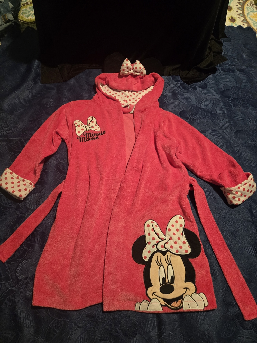 Disney Pink Minnie Mouse Kids Hooded Robe with Polka Dot Trim